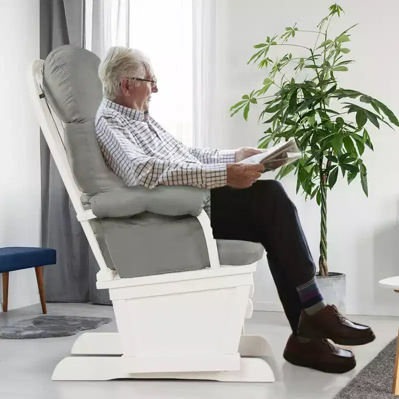 Costway Ensemble Planeur en Bois et Repose-Pieds avec Coussins Fauteuil à Bascule pour Chambre de Bébé