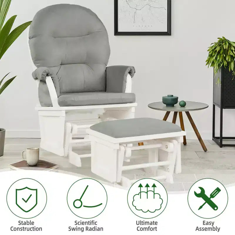Costway Ensemble Planeur en Bois et Repose-Pieds avec Coussins Fauteuil à Bascule pour Chambre de Bébé