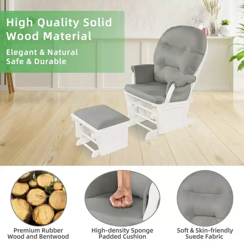 Costway Ensemble Planeur en Bois et Repose-Pieds avec Coussins Fauteuil à Bascule pour Chambre de Bébé