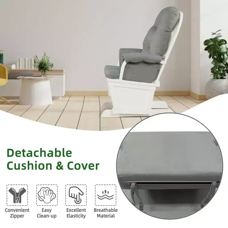 Costway Ensemble Planeur en Bois et Repose-Pieds avec Coussins Fauteuil à Bascule pour Chambre de Bébé