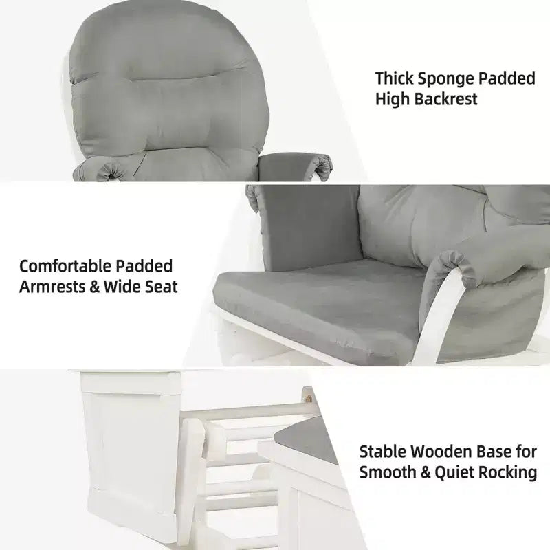 Costway Ensemble Planeur en Bois et Repose-Pieds avec Coussins Fauteuil à Bascule pour Chambre de Bébé
