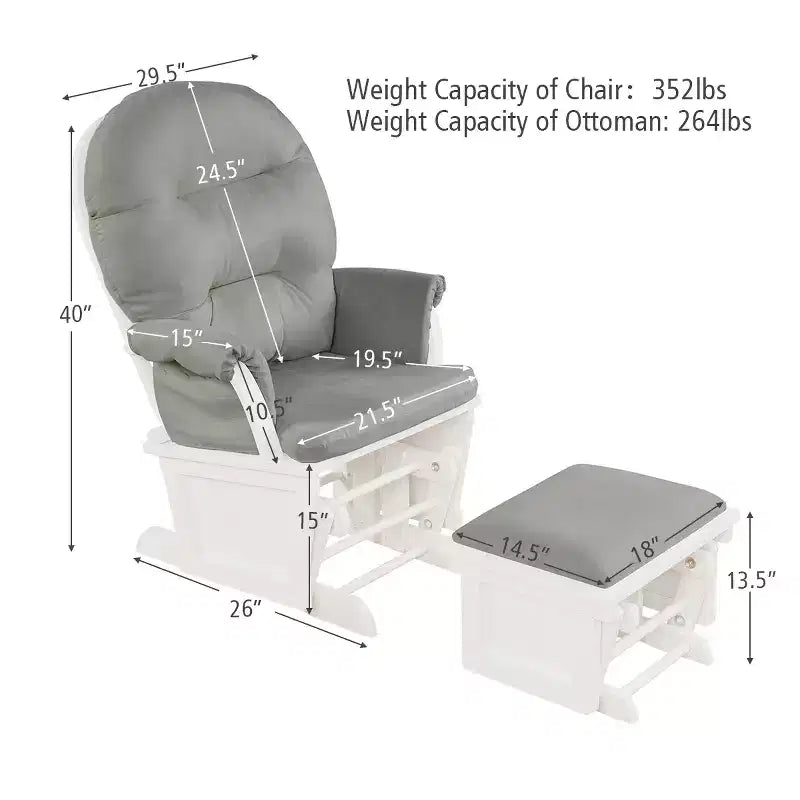 Costway Ensemble Planeur en Bois et Repose-Pieds avec Coussins Fauteuil à Bascule pour Chambre de Bébé