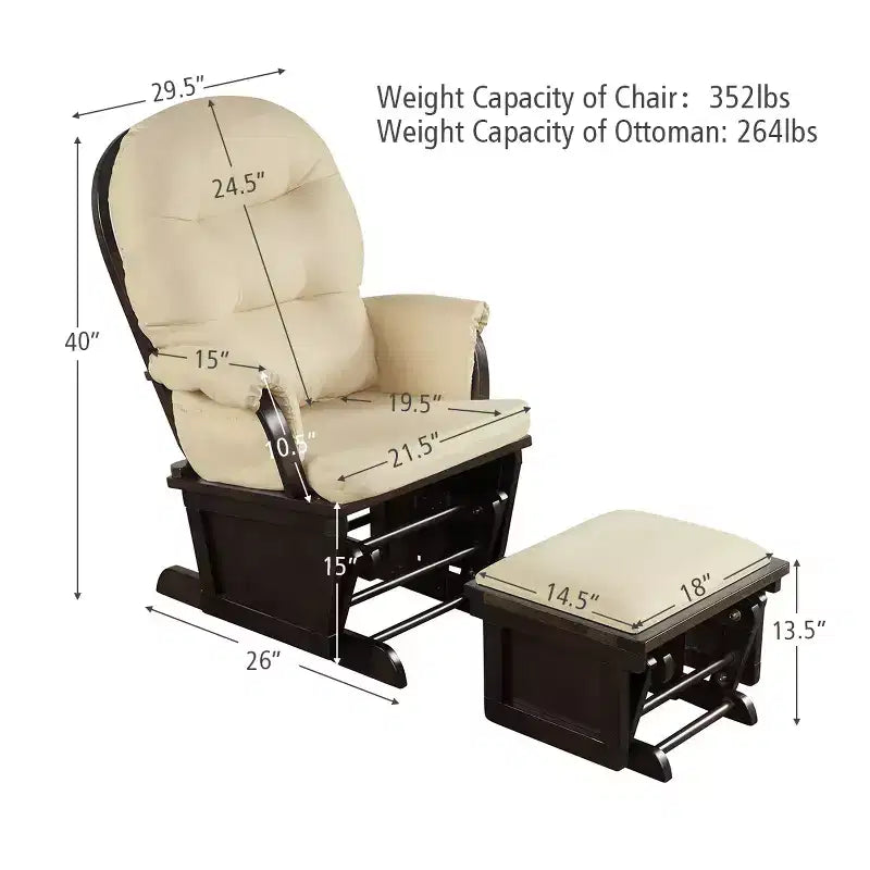 Costway Ensemble Planeur en Bois et Repose-Pieds avec Coussins Fauteuil à Bascule pour Chambre de Bébé