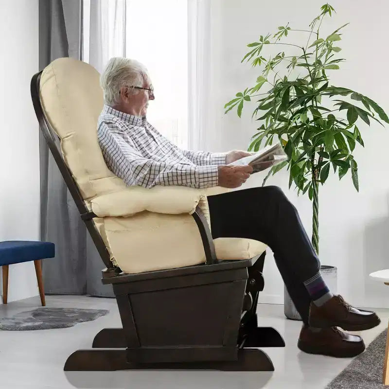 Costway Ensemble Planeur en Bois et Repose-Pieds avec Coussins Fauteuil à Bascule pour Chambre de Bébé