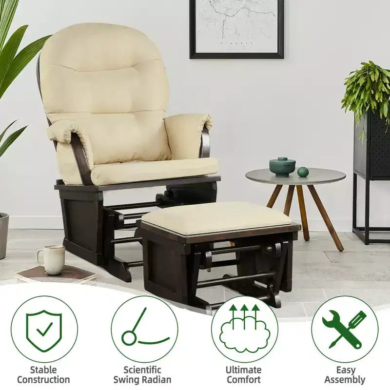 Costway Ensemble Planeur en Bois et Repose-Pieds avec Coussins Fauteuil à Bascule pour Chambre de Bébé