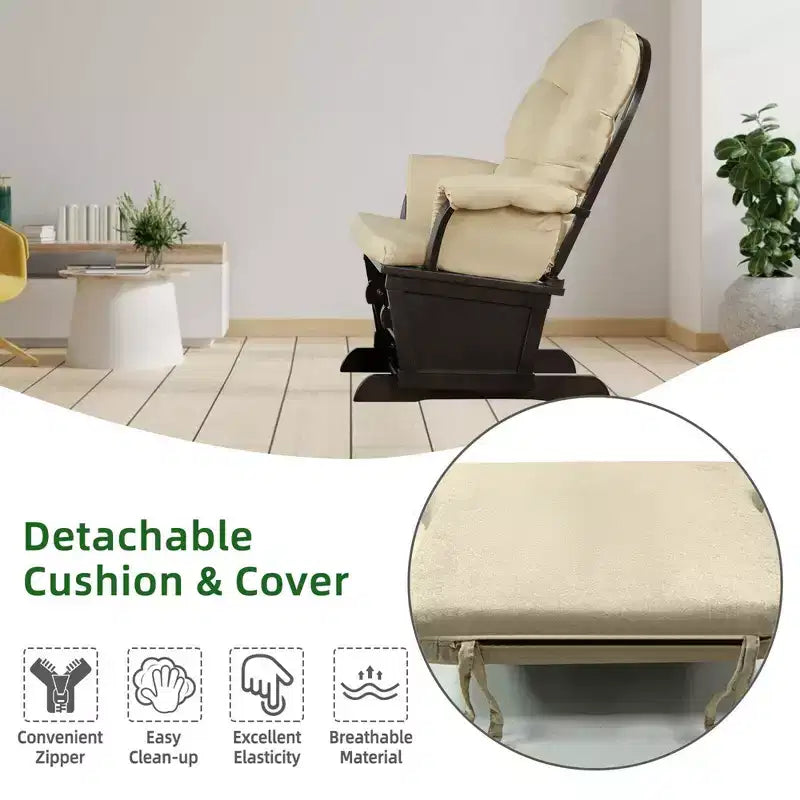 Costway Ensemble Planeur en Bois et Repose-Pieds avec Coussins Fauteuil à Bascule pour Chambre de Bébé