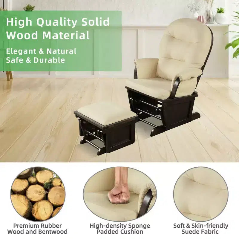 Costway Ensemble Planeur en Bois et Repose-Pieds avec Coussins Fauteuil à Bascule pour Chambre de Bébé