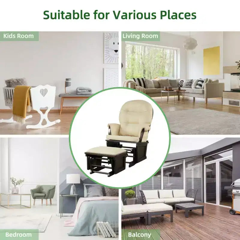 Costway Ensemble Planeur en Bois et Repose-Pieds avec Coussins Fauteuil à Bascule pour Chambre de Bébé