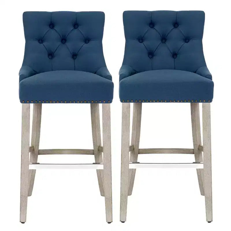 WestinTrends 29 Linen Tufted Buttons Upholstered Wingback Bar Stool (Set of 2), Tea