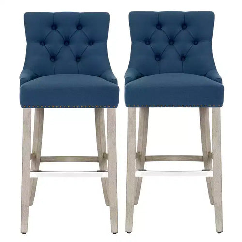 WestinTrends 29 Linen Tufted Buttons Upholstered Wingback Bar Stool (Set of 2), Tea