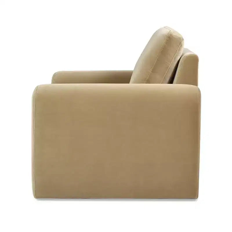 Fauteuil à accoudoirs incurvés 40, velours performant beige-chameau