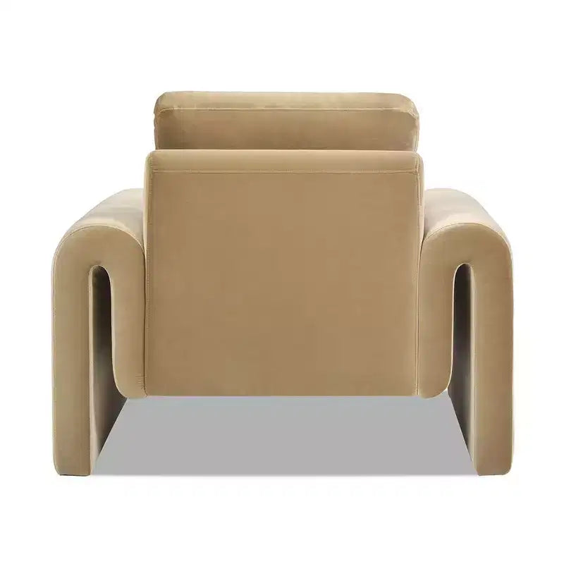 Fauteuil à accoudoirs incurvés 40, velours performant beige-chameau