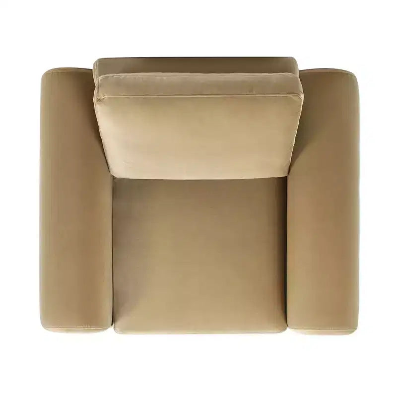 Fauteuil à accoudoirs incurvés 40, velours performant beige-chameau