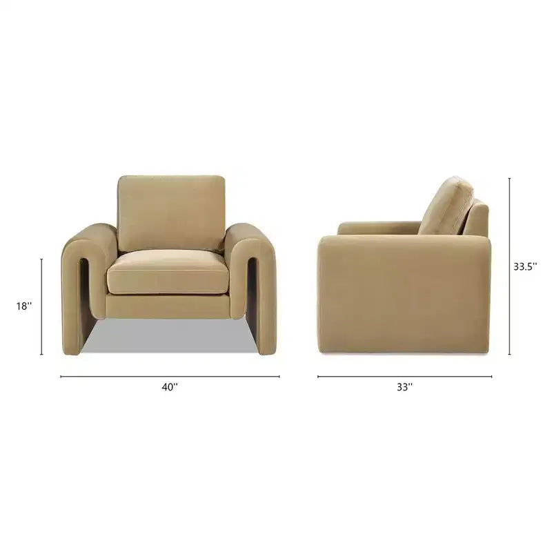 Fauteuil à accoudoirs incurvés 40, velours performant beige-chameau