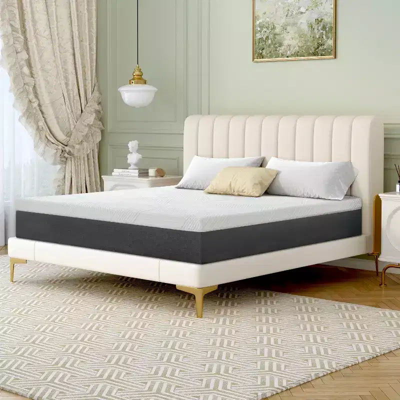 Matelas en mousse à mémoire de forme au gel rafraîchissant de 25 cm, blanc, toucher moyen, sans fibre de verre, matériau certifié sûr